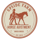 Upside Farm Horse Agistment logo with a person leading a horse